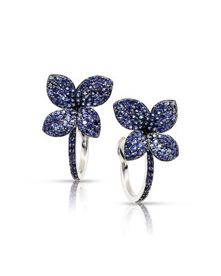 18k White Gold Blue Sapphire Floral Hoop Earrings