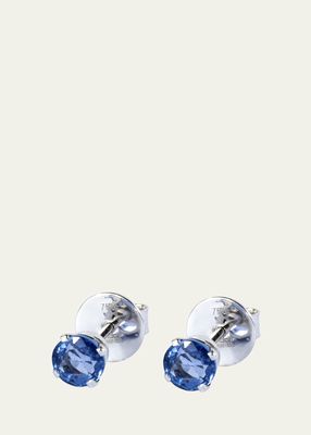18K White Gold Blue Sapphire Stud Earrings