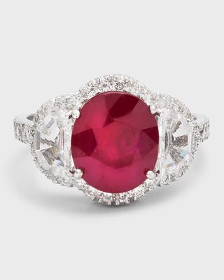 18K White Gold Burma Ruby and Diamond Ring