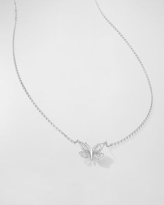 18K White Gold Butterfly Pave Diamond Necklace