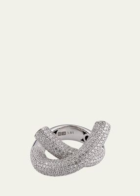 18K White Gold Cross Loop Full Pave Ring with Diamonds