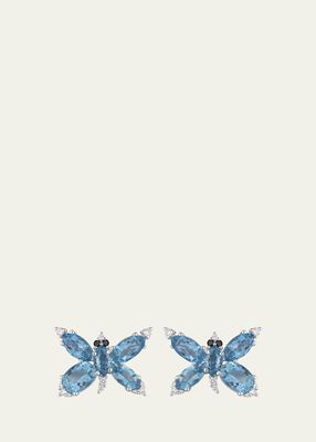 18K White Gold Diamond and Aquamarine Butterfly Stud Earrings