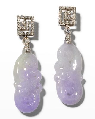 18k White Gold Diamond and Carved Lavender Jade Earrings