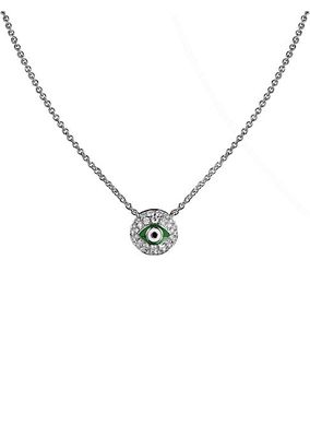 18K White Gold, Diamond & Green Enamel Evil Eye Chain Necklace