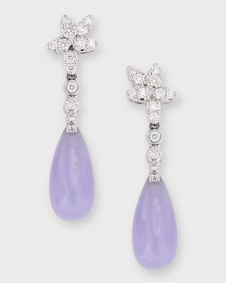 18K White Gold Diamond and Lavender Jadeite Drop Earrings