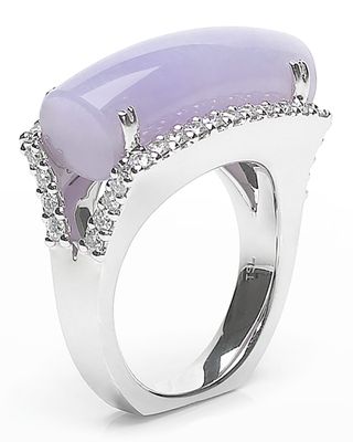 18k White Gold Diamond and Lavender Jadeite Ring, Size 7