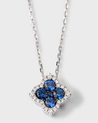 18K White Gold Diamond and Sapphire Flower Pendant Necklace