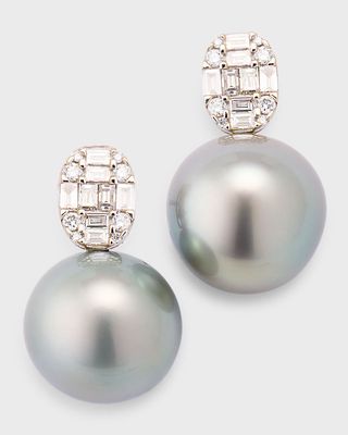 18k White Gold Diamond and Tahitian Pearl Earrings