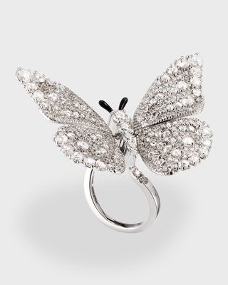 18k White Gold Diamond Butterfly Ring, Size 7