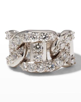 18k White Gold Diamond Chain-Link Ring, Size 7