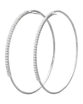 18k White Gold Diamond-Front Hoop Earrings