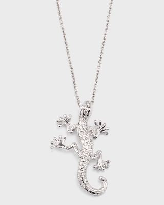 18K White Gold Diamond Gecko Pendant Necklace