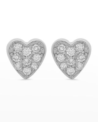 18k White Gold Diamond Heart Stud Earrings