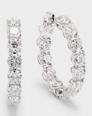 18K White Gold Diamond Hoop Earrings, 30mm