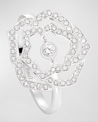 18k White Gold Diamond Rose Ring, EU 52 / US 6