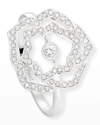 18k White Gold Diamond Rose Ring, Size 52 / US 6