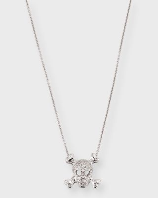 18K White Gold Diamond Skull and Crossbones Necklace