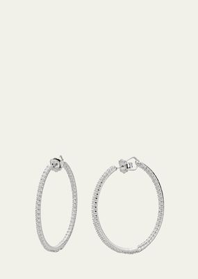 18k White Gold Diamond Tennis Hoop Earrings