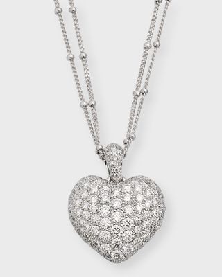 18k White Gold Double-Chain Heart Pendant Necklace