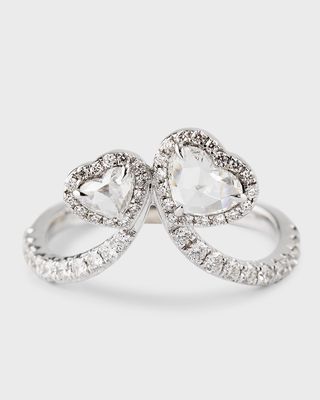 18K White Gold Double Heart Diamond Ring