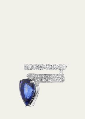 18K White Gold Ear Cuff with Diamonds and Sapphire