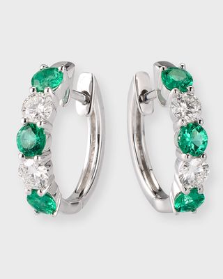 18K White Gold Earrings with 3.3mm Alternating Emeralds and Diamonds