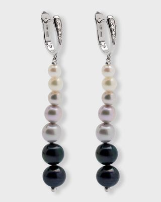 18K White Gold Earrings with Diamonds and Graduating Pearls, 4-8mm