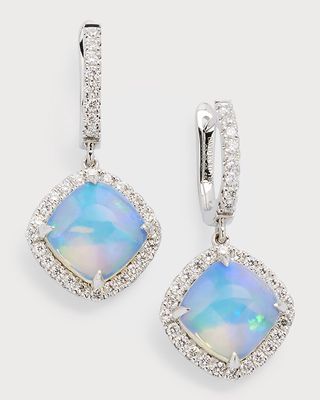 18K White Gold Earrings with Opal Cushions and Diamonds, 3.98tcw