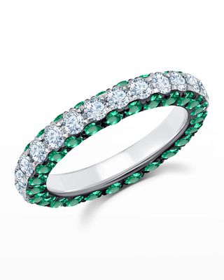18k White Gold Emerald & Diamond 3-Sided Ring, Size 7