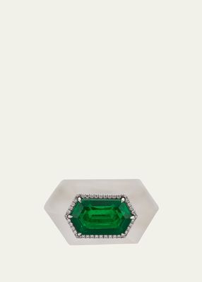 18k White Gold Emerald, Sapphire and Diamond Ring, EU 51.5 / US 6
