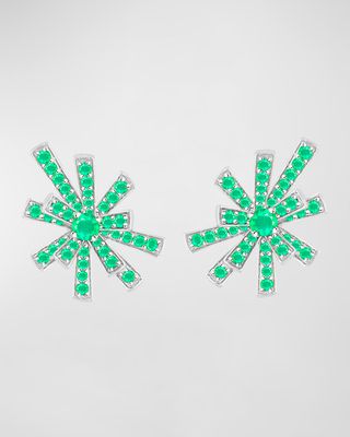 18K White Gold Emerald Tribal Clip-On Earrings