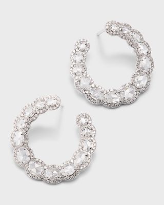 18K White Gold Graduated Diamond Hoop Earrings
