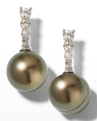 18k White Gold Graduated Diamond Pearl-Drop Earrings
