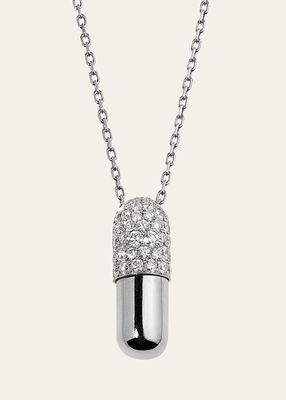 18k White Gold Grand Modele Diamond Pill Pendent Necklace