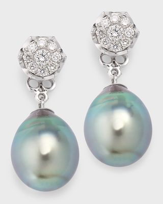 18K White Gold Gray Tahitian Pearl and Diamond Earrings