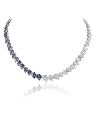 18k White Gold Half Diamond & Sapphire Necklace