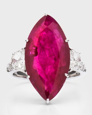 18K White Gold Half-Moon Ruby and Pave Diamond Ring