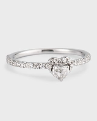 18K White Gold Heart Diamond Solitaire Ring, Size 6
