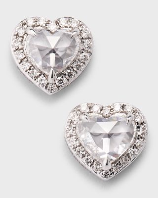 18K White Gold Heart Diamond Stud Earrings