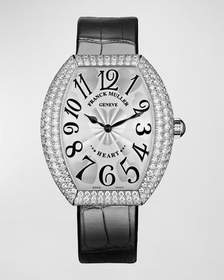 18K White Gold Hearts 3-Row Diamond Watch with Alligator Strap