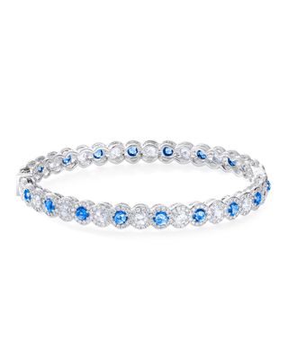 18k White Gold Hinged Bracelet w/ Diamonds & Blue Sapphires