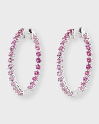 18K White Gold Hinged Gradient Pink Sapphire Hoop Earrings