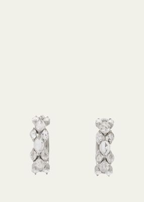18K White Gold Huggie Hoop Cuff Earrings with Marquise Diamonds