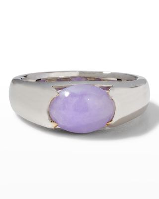 18k White Gold Intense Lavender Oval Jadeite Ring, Size 6.5