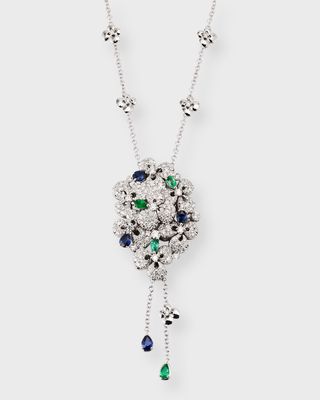 18K White Gold Ischia Diamond, Sapphire, and Emerald Necklace