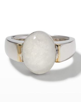 18k White Gold Jadeite Oval Domed Ring, Size 6