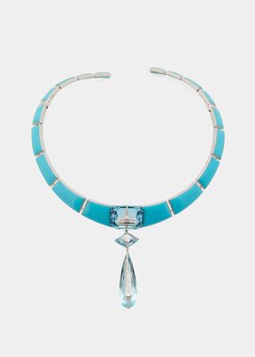 18K White Gold Kissing Necklace with Diamonds, Aquamarine and Turquoise