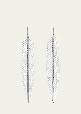18k White Gold Large Feather Drop Earrings