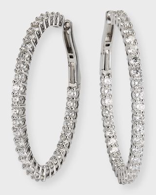 18K White Gold Large Oval Hoop Earrings with Diamonds