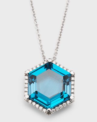 18K White Gold London Blue Topaz Pendant Necklace with Diamonds